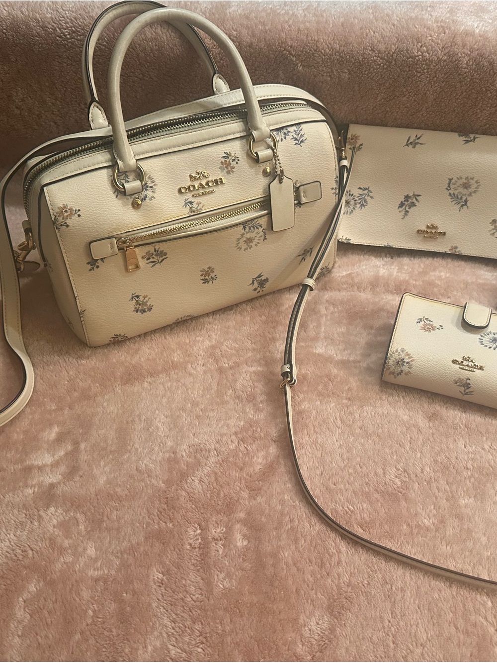 Coach Cream Floral Leather Satchel 4 piece set!